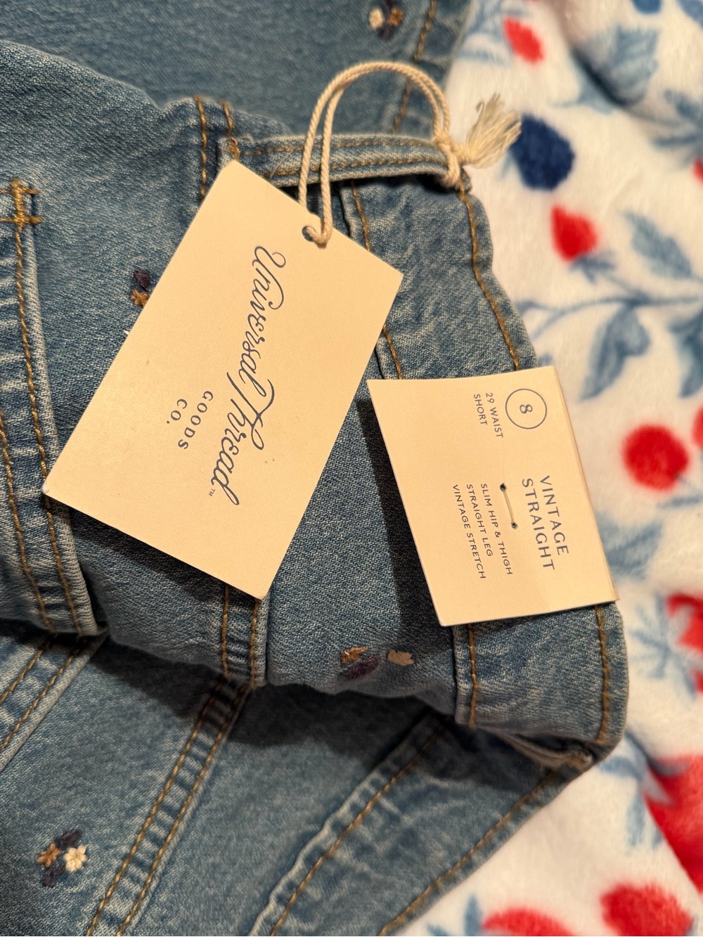 Universal Thread Light Blue Straight-Leg Jeans with Floral Embroidery - Picture 2 of 2